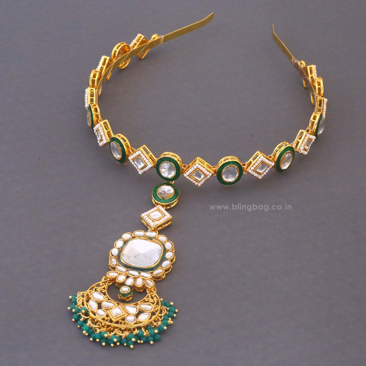Emerald Sarita Hairband With Tikka
