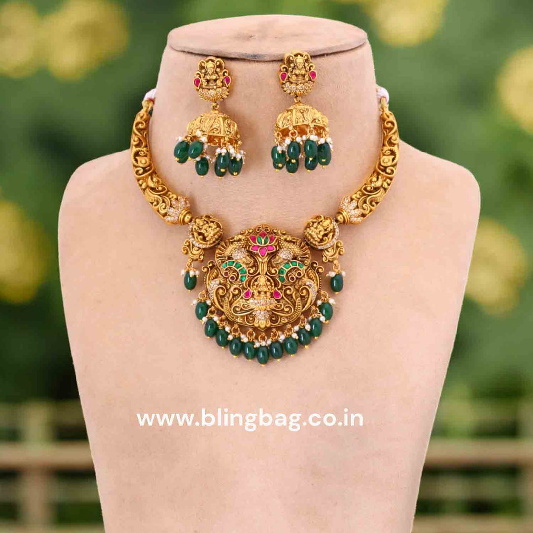 Emerald  Satyayai Hasli Temple Jewellery Set- New Arrival