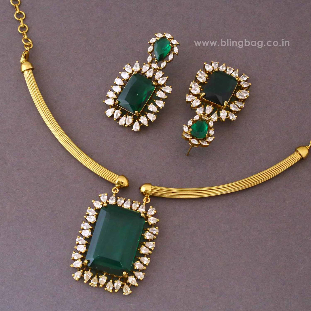 Emerald Saumika Antique Jewellery Set- New Arrival