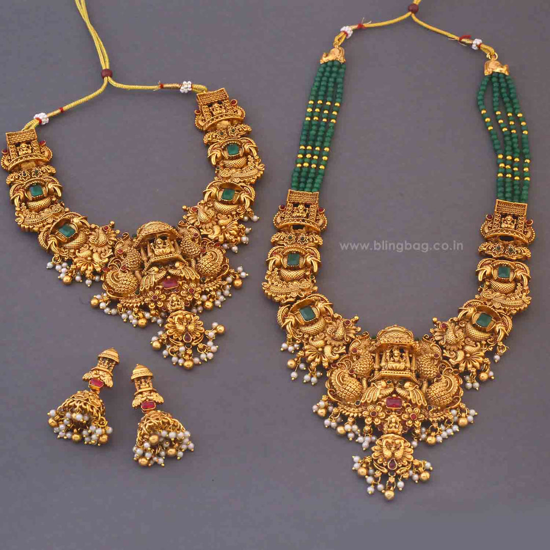 Emerald Savitriya Bridal Temple Jewellery Set - New Arrival