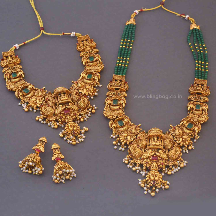 Emerald Savitriya Bridal Temple Jewellery Set - New Arrival