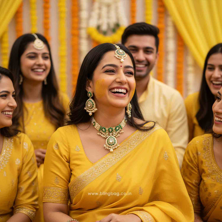 Emerald Shakina Kundan Jewellery Set