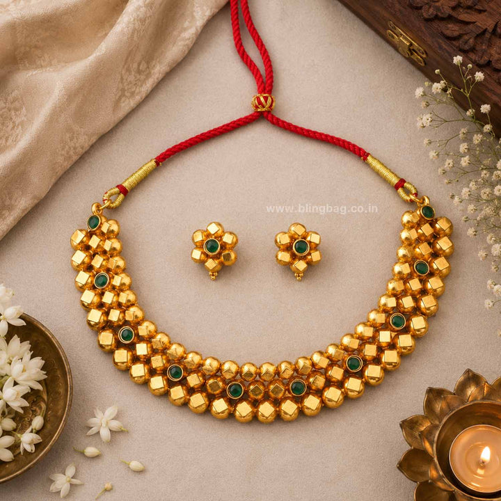 Emerald Sharvari Antique Jewellery Set- New Arrival