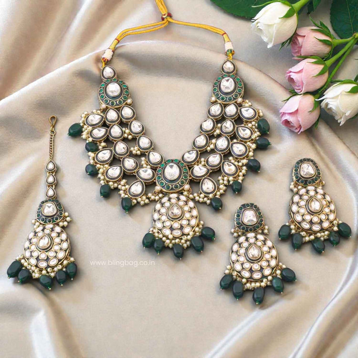 Emerald Shikani Kundan Jewellery Set