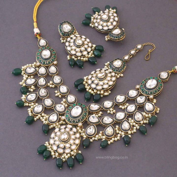 Emerald Shikani Kundan Jewellery Set
