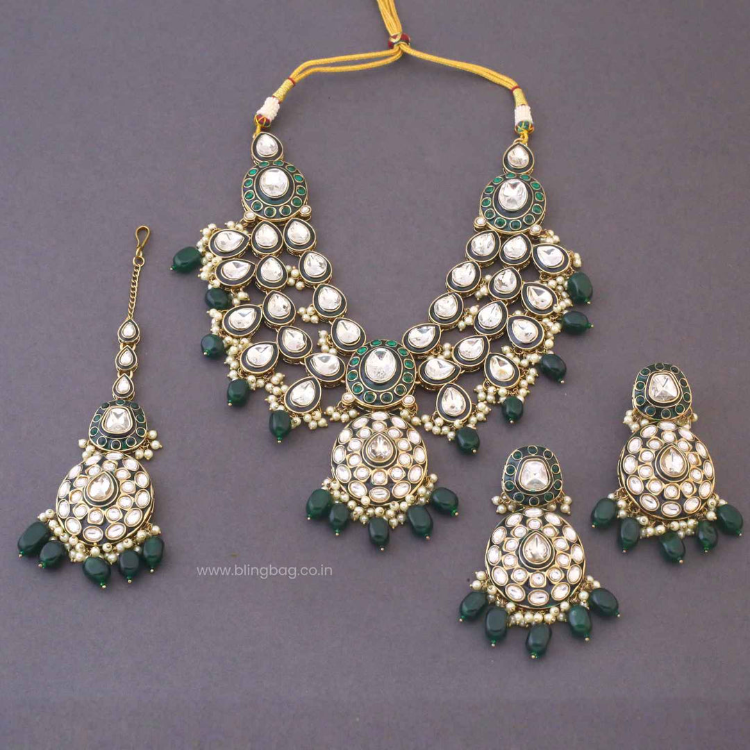 Emerald Shikani Kundan Jewellery Set