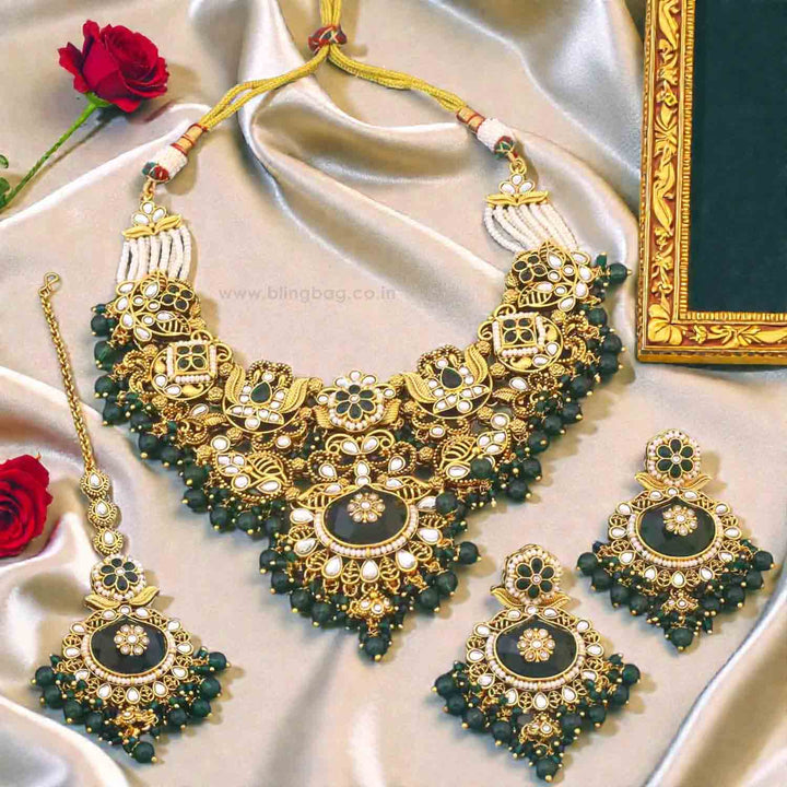 Emerald Shireen Kundan Jewellery Set - New Arrival