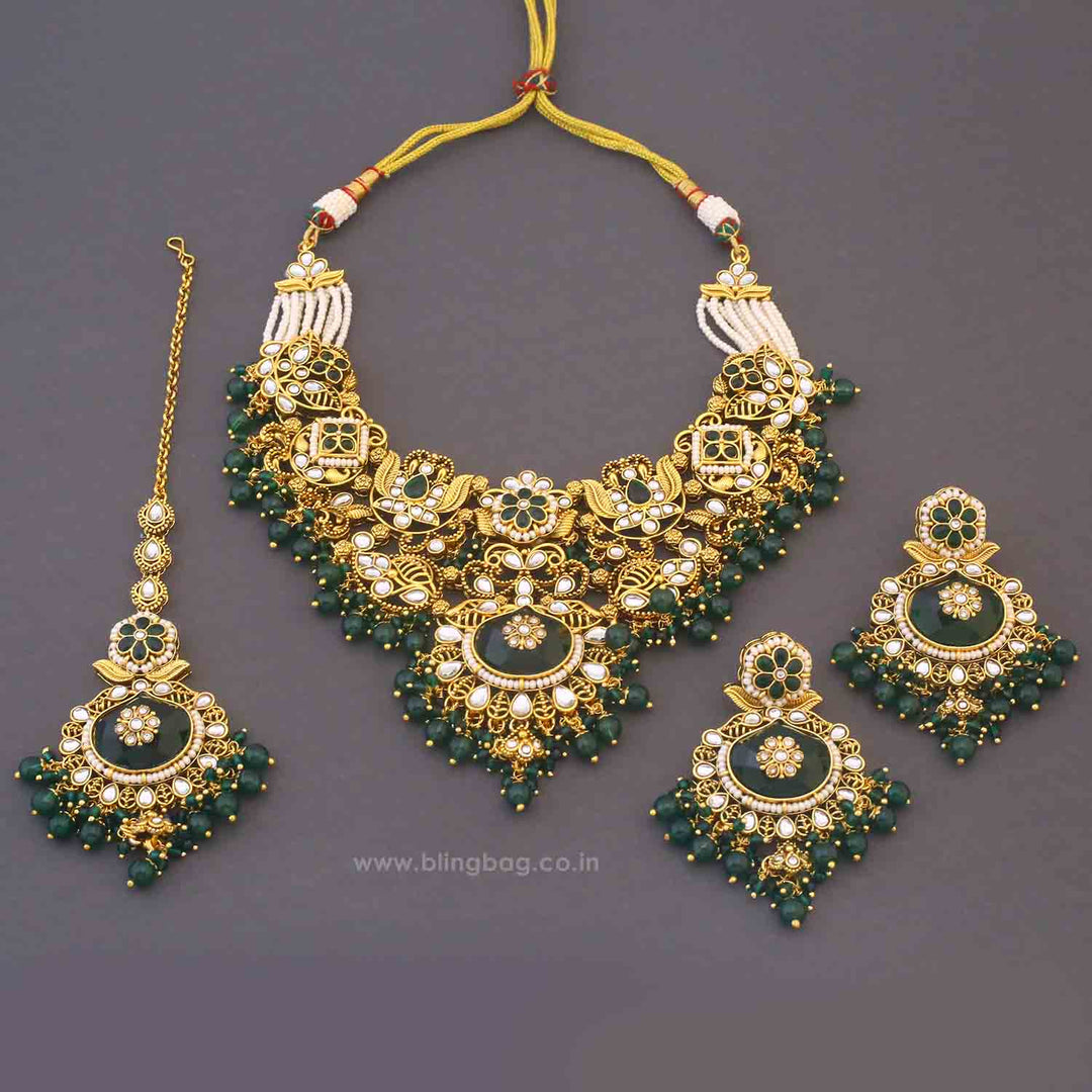 Emerald Shireen Kundan Jewellery Set - New Arrival