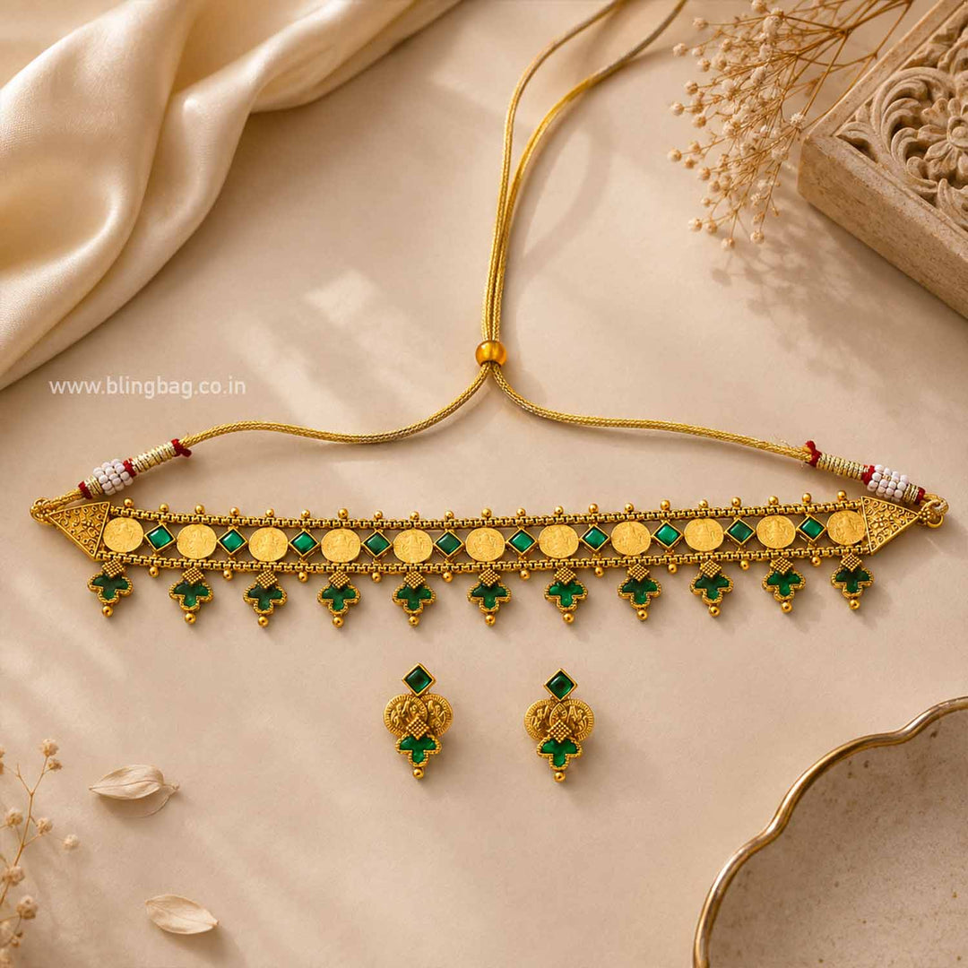 Emerald Shivaniya Temple Jewellery Set- New Arrival