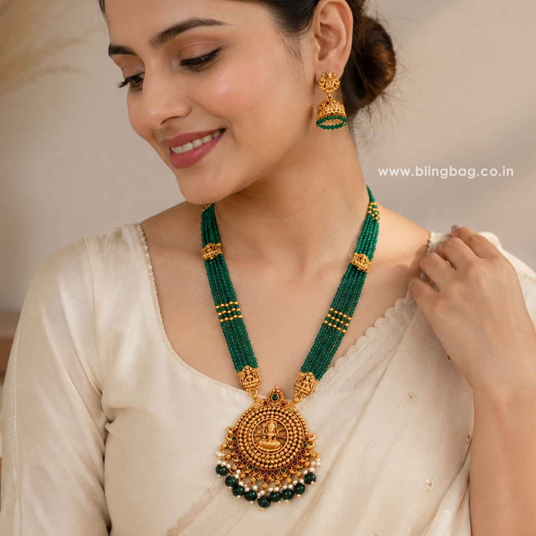 Emerald Shodashi Temple Jewellery Set - New Arrival