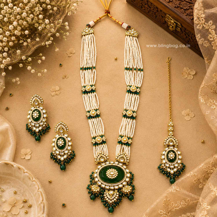 Emerald Shreyaani Kundan Jewellery Set