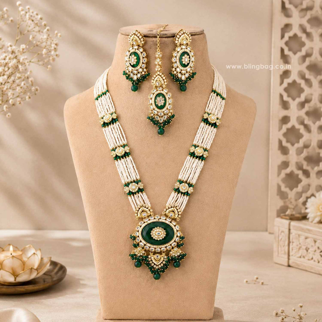 Emerald Shreyaani Kundan Jewellery Set