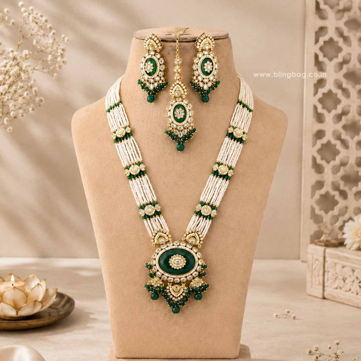 Emerald Shreyaani Kundan Jewellery Set
