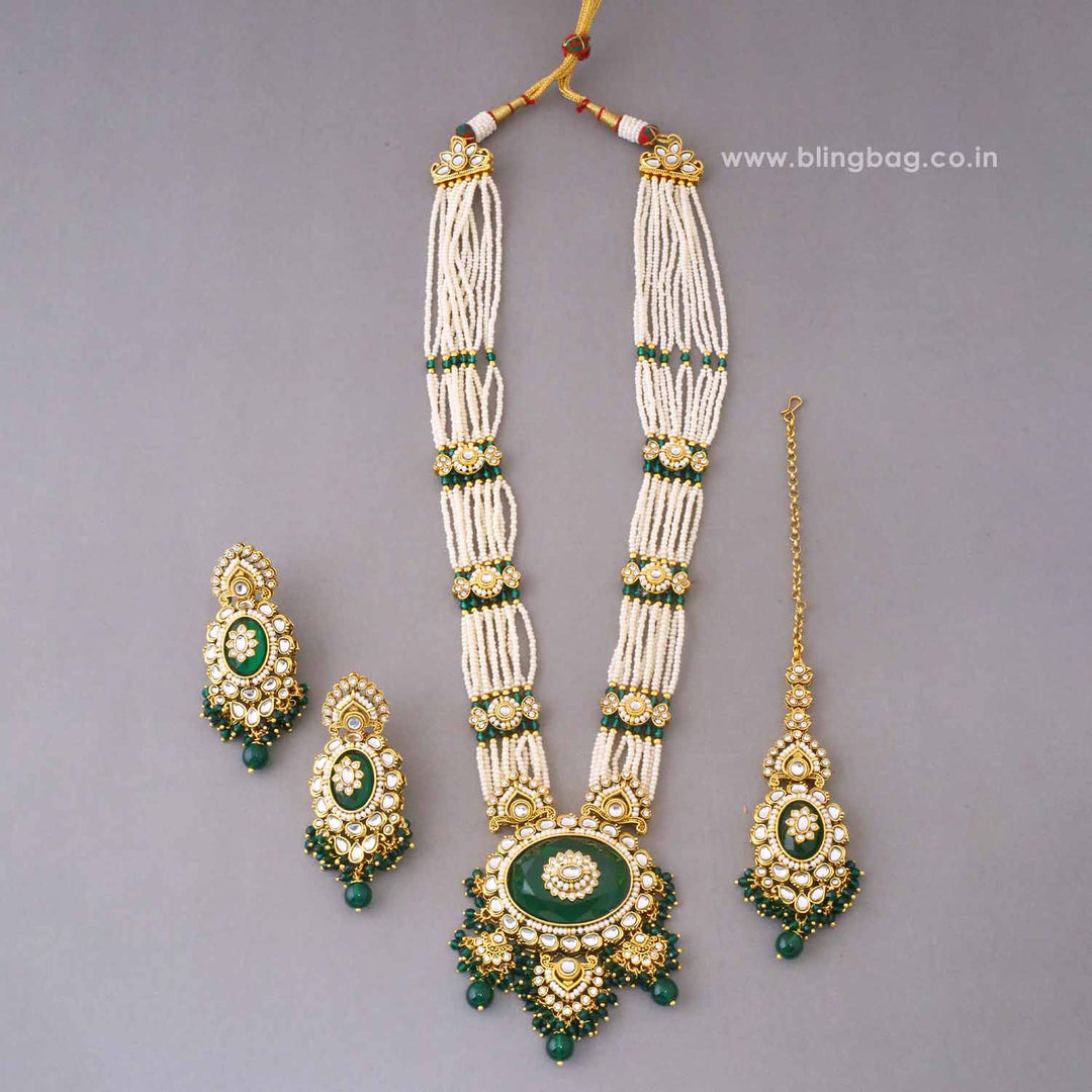 Emerald Shreyaani Kundan Jewellery Set
