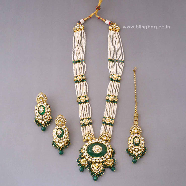 Emerald Shreyaani Kundan Jewellery Set