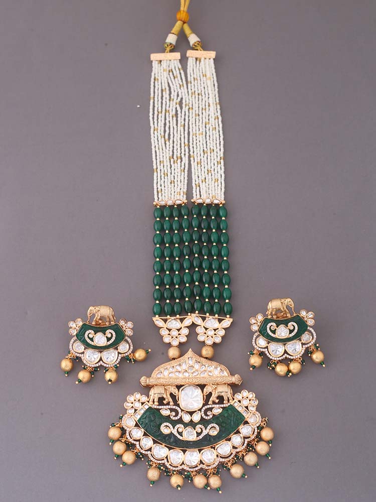 Emerald Shrizal Kundan Jewellery Set