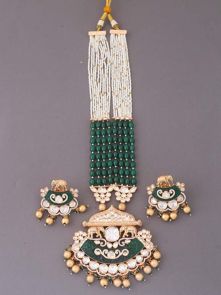 Emerald Shrizal Kundan Jewellery Set