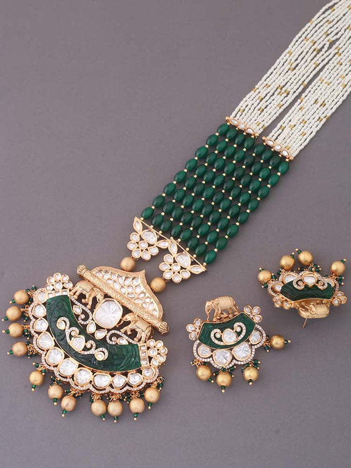 Emerald Shrizal Kundan Jewellery Set