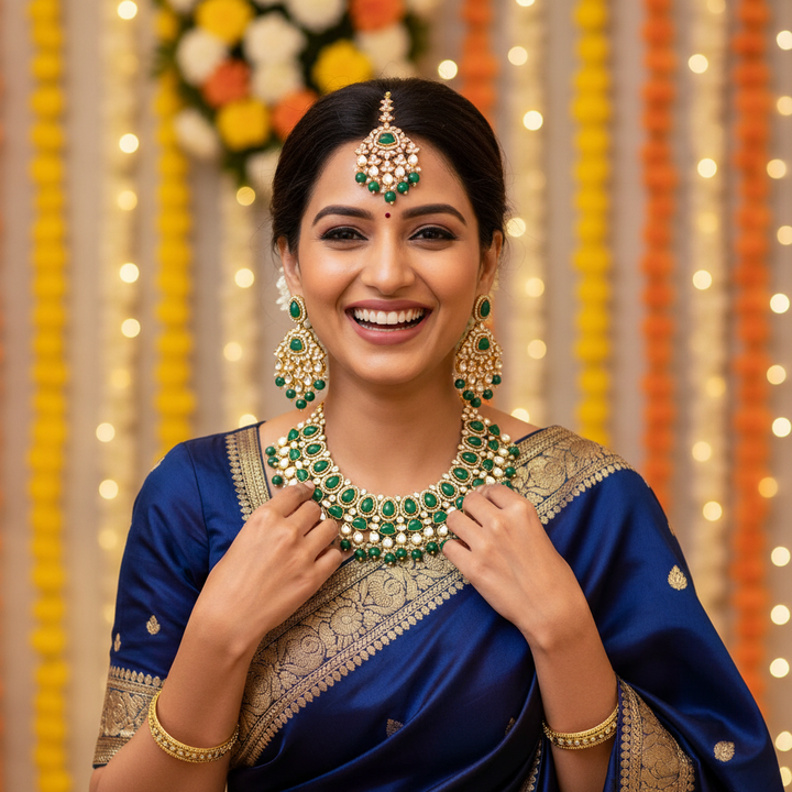 Emerald Shushmita Kundan Jewellery Set