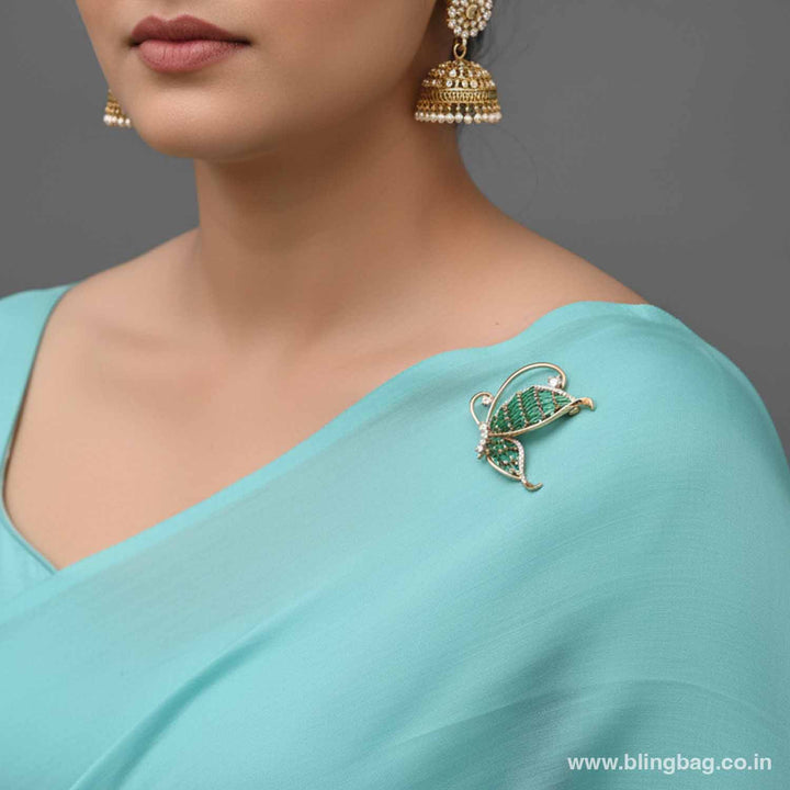Emerald Sparkle Wing Brooch