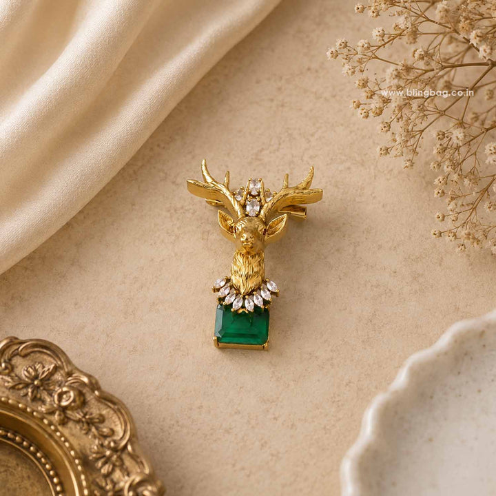 Emerald Stag Brooch