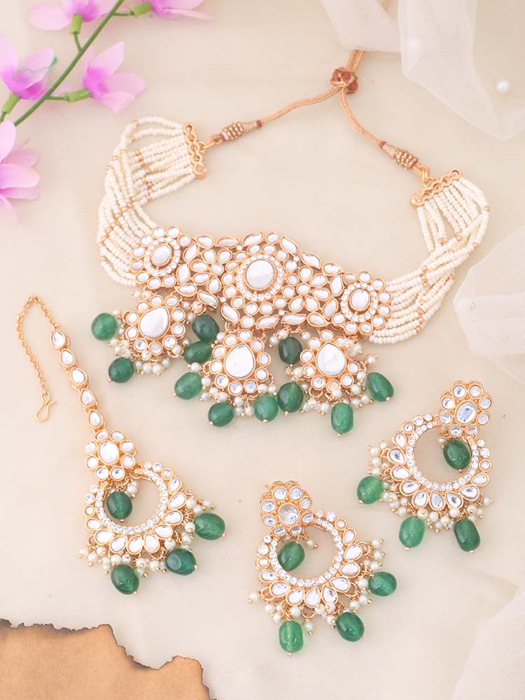 Emerald Sumani Kundan Jewellery Set