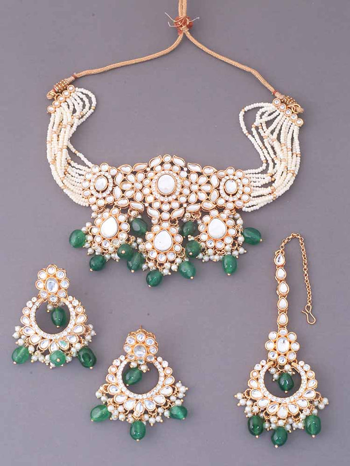 Emerald Sumani Kundan Jewellery Set