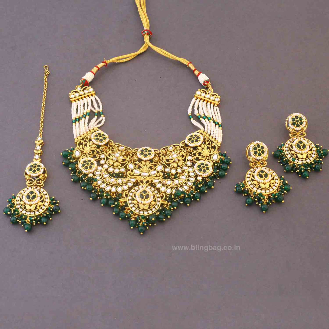 Emerald Sunaina Kundan Jewellery Set - New Arrival
