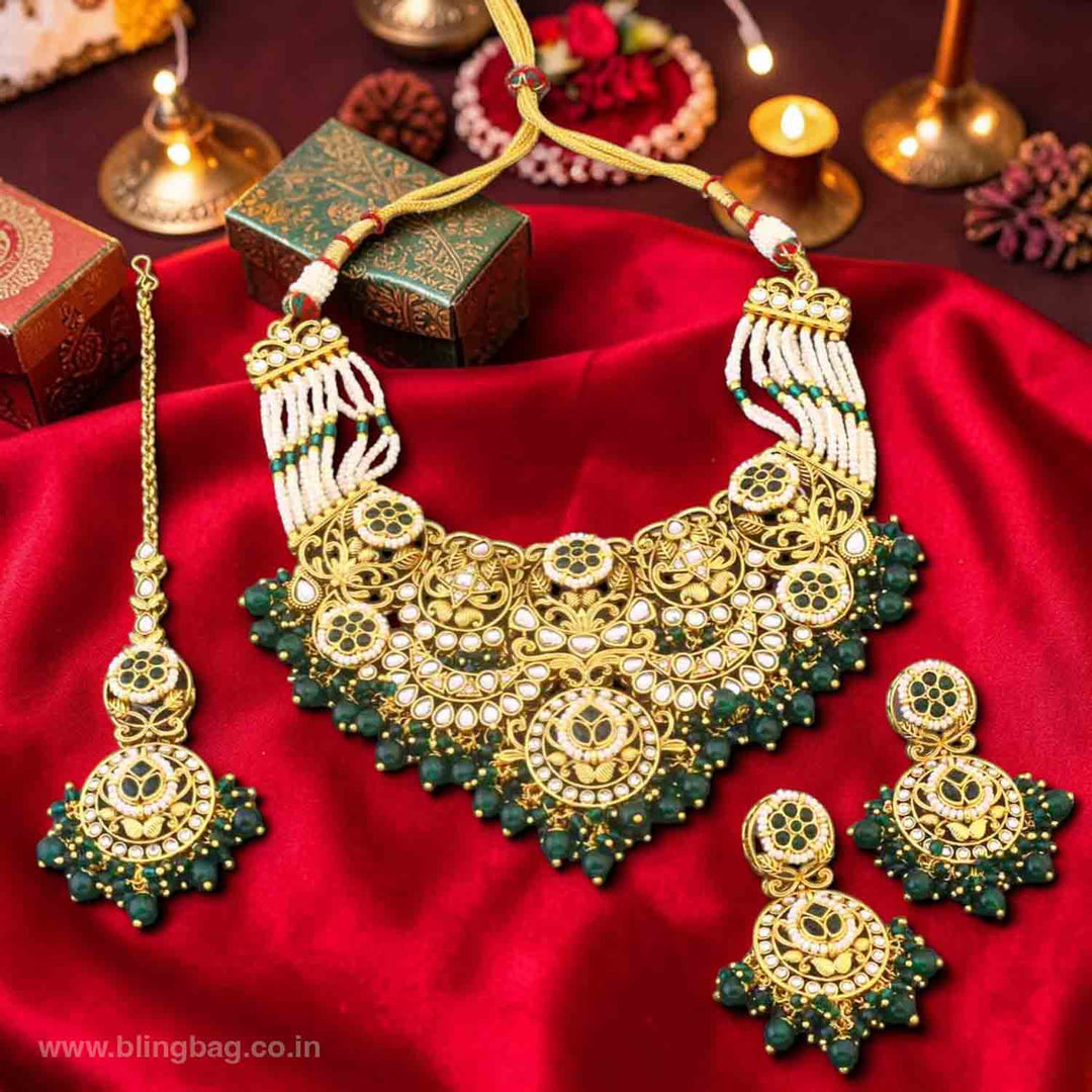 Emerald Sunaina Kundan Jewellery Set - New Arrival