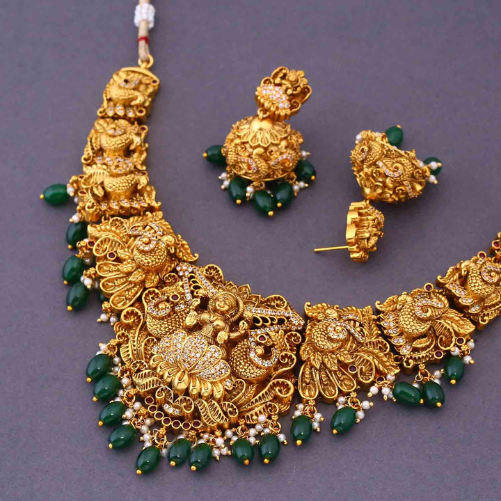 Emerald  Surashraya Hasli Temple Jewellery Set- New Arrival