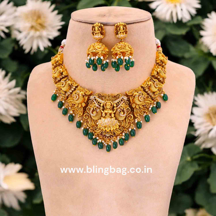 Emerald  Surashraya Hasli Temple Jewellery Set- New Arrival