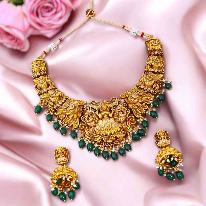 Emerald  Surashraya Hasli Temple Jewellery Set- New Arrival