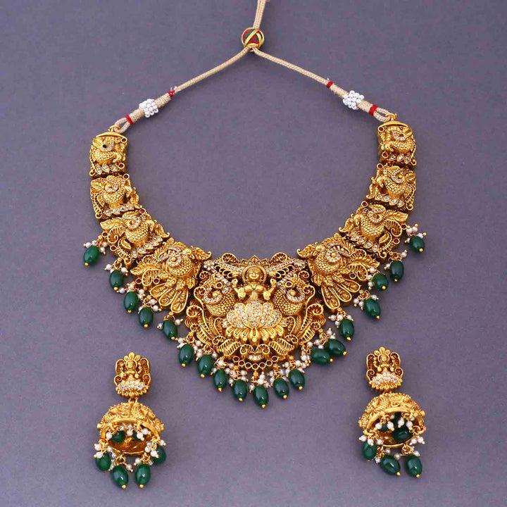 Emerald  Surashraya Hasli Temple Jewellery Set- New Arrival