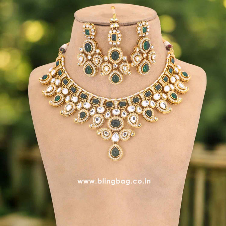 Emerald Swaragh Kundan Jewellery Set
