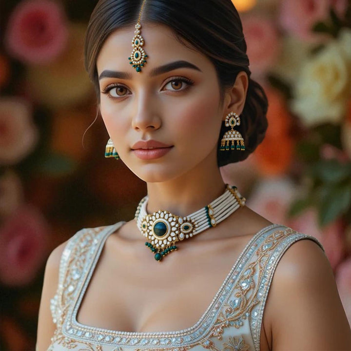 Emerald Tanushee Kundan Jewellery Set