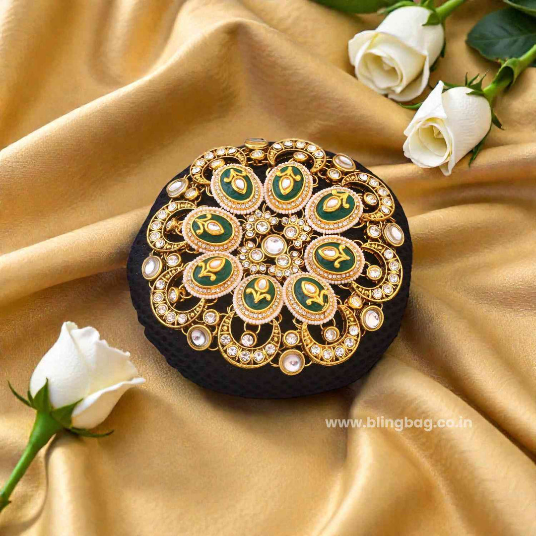 Emerald Tanvisha Kundan Hair Bun Cage