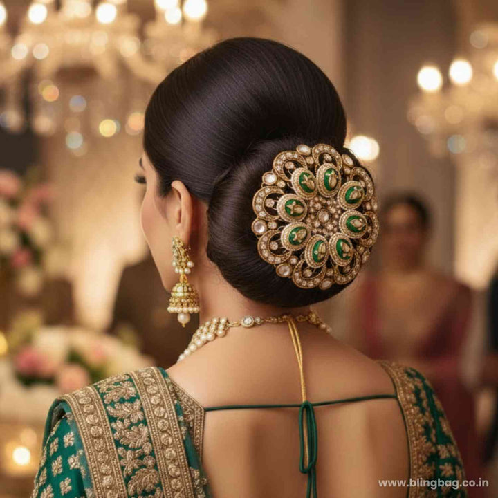 Emerald Tanvisha Kundan Hair Bun Cage