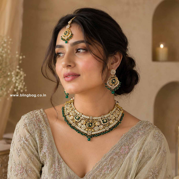 Emerald Tara Kundan Jewellery Set