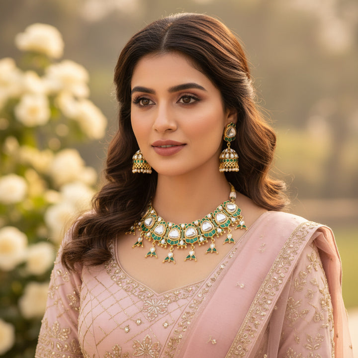 Emerald Taruja  Kundan Jewellery Set
