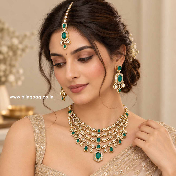 Emerald Tishara Kundan Jewellery Set - New Arrival