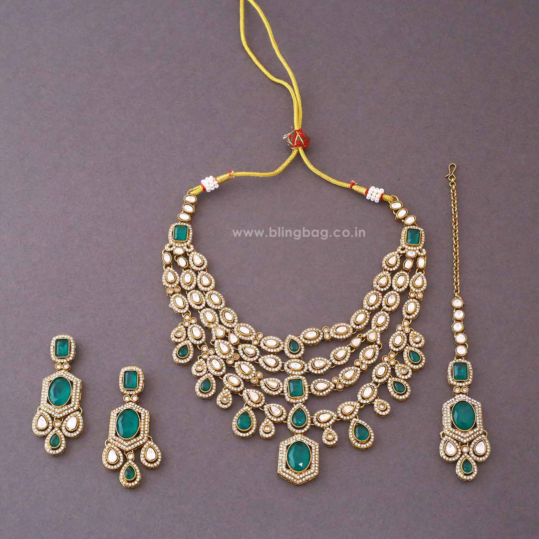 Emerald Tishara Kundan Jewellery Set - New Arrival
