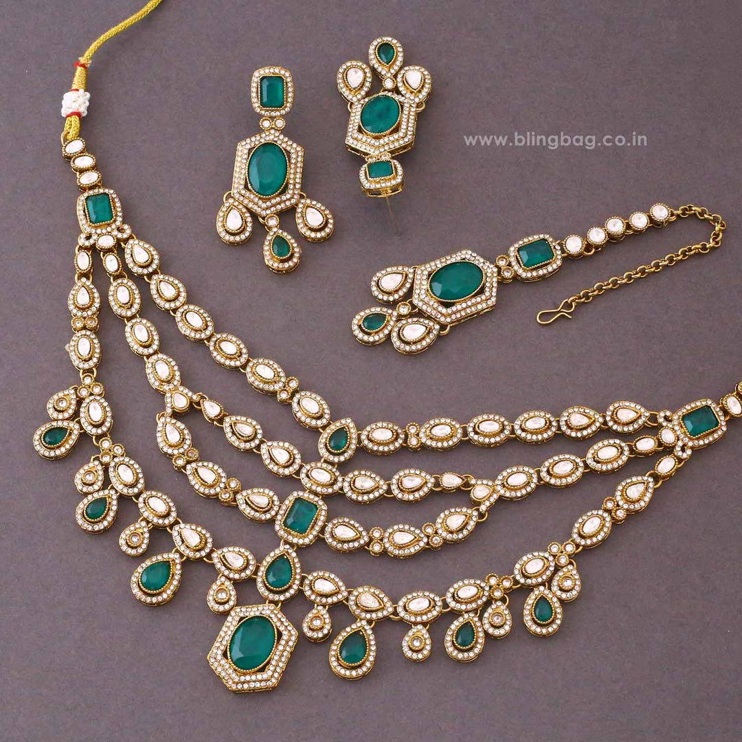 Emerald Tishara Kundan Jewellery Set - New Arrival