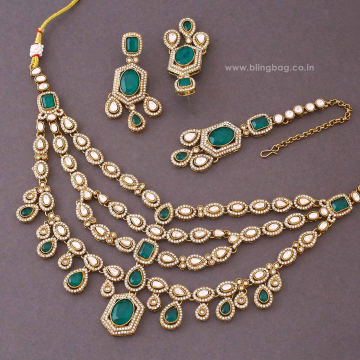 Emerald Tishara Kundan Jewellery Set - New Arrival