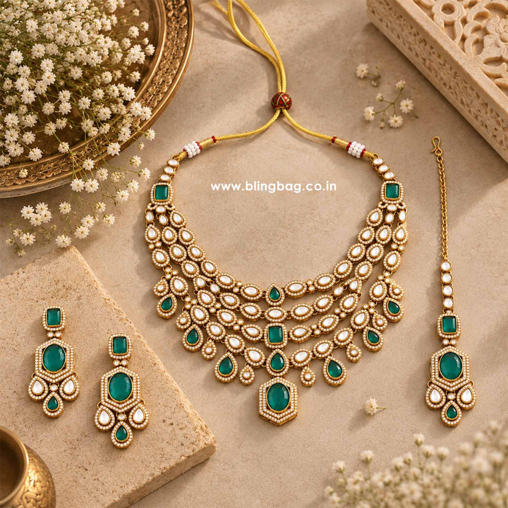 Emerald Tishara Kundan Jewellery Set - New Arrival