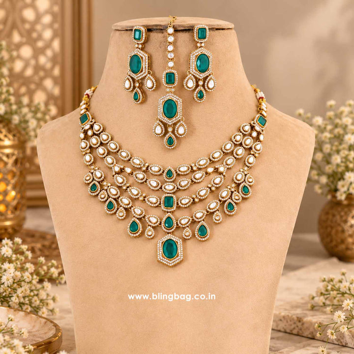 Emerald Tishara Kundan Jewellery Set - New Arrival