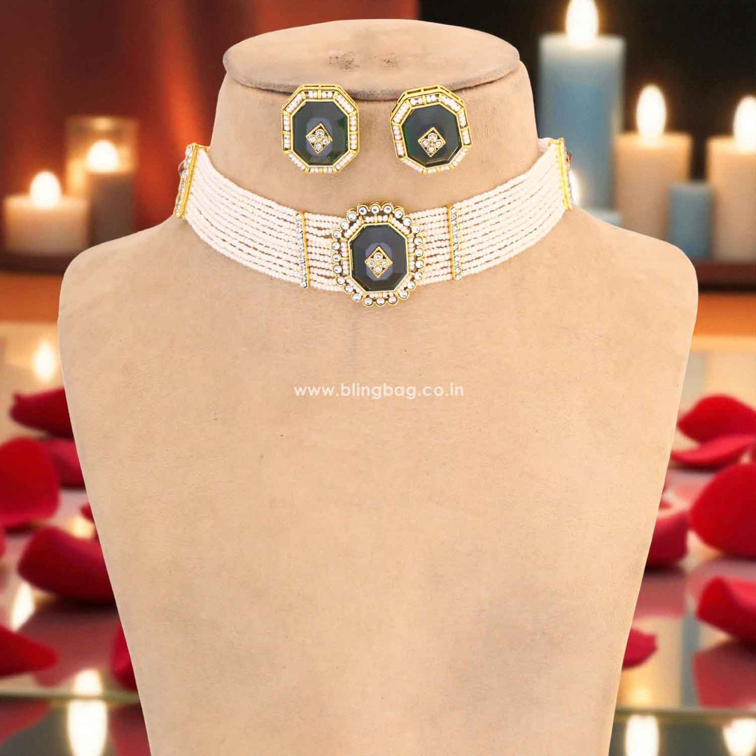 Emerald Tithi Kundan Jewellery Set