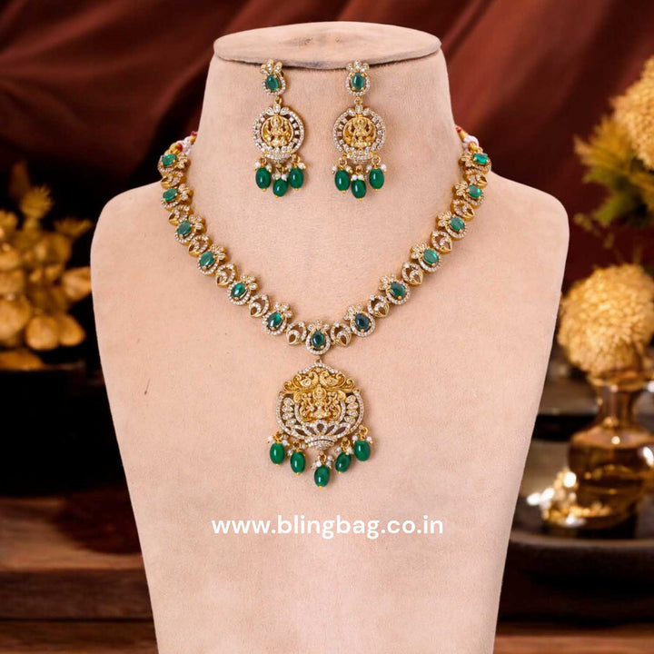 Emerald Trimurti Temple Jewellery Set- New Arrival
