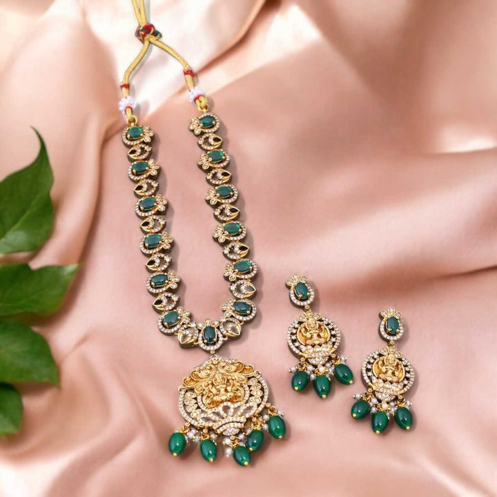 Emerald Trimurti Temple Jewellery Set- New Arrival