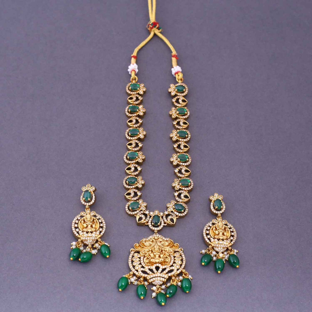 Emerald Trimurti Temple Jewellery Set- New Arrival