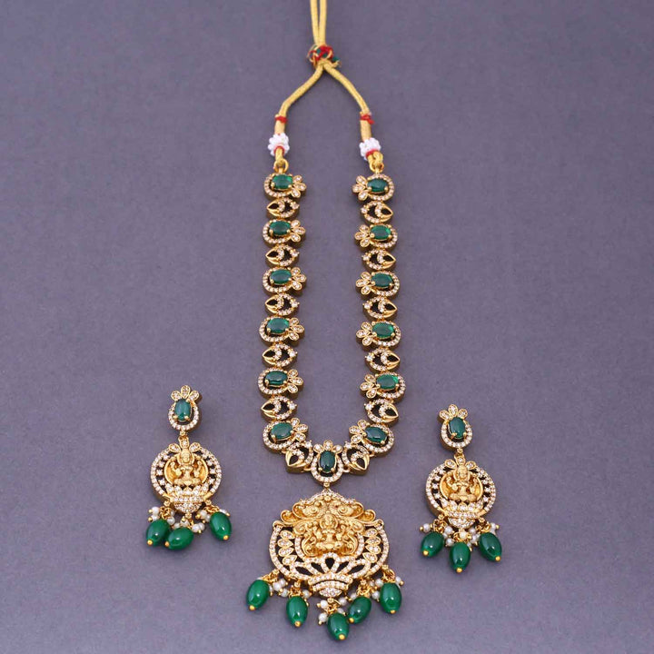 Emerald Trimurti Temple Jewellery Set- New Arrival